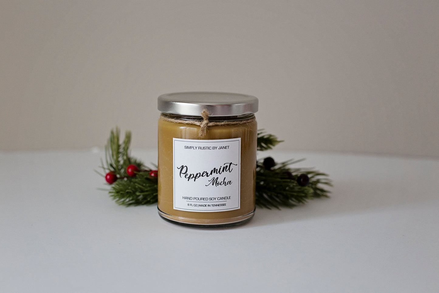 Peppermint Mocha Soy Candle, All natural Soy Candle, 8oz and 16oz soy candle, Winter and Holiday soy candles