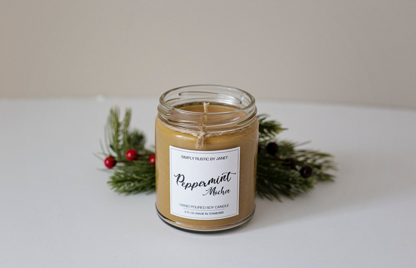 Peppermint Mocha Soy Candle, All natural Soy Candle, 8oz and 16oz soy candle, Winter and Holiday soy candles