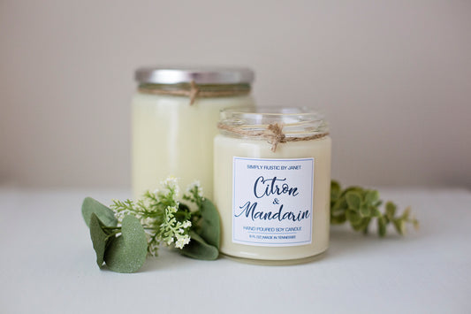 Citron and Mandarin Soy Candle, All natural Soy Candle, 8oz and 15oz soy candle, spring soy candles