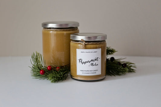 Peppermint Mocha Soy Candle, All natural Soy Candle, 8oz and 16oz soy candle, Winter and Holiday soy candles