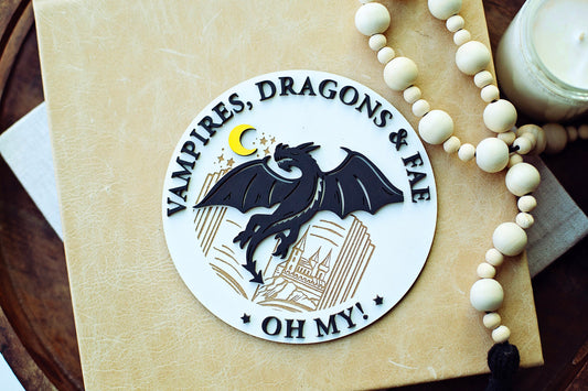 Vampires, Dragons and Far Sign, bookshelf decor, bookshelf sign, booktok merch, smut, smut sign, gift for readers, enemies to lovers